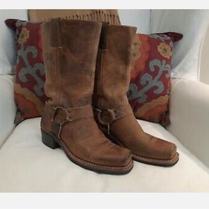 FRYE GAUCHO BROWN LEATHER SQUARE TOE HARNESS MOTORCYCLE BOOTS WOMEN'S 10M